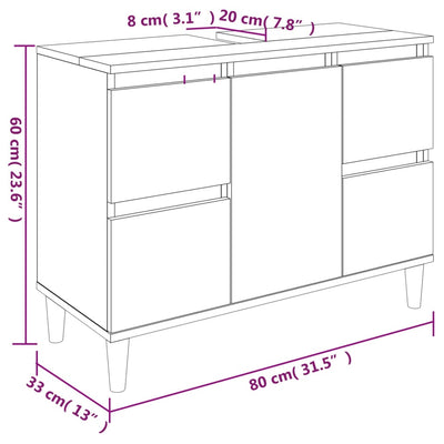 Sink Cabinet White 80x33x60 cm Engineered Wood