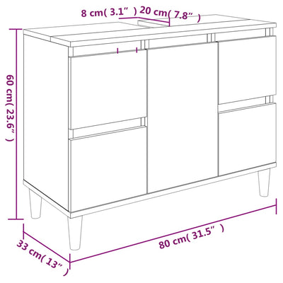 Sink Cabinet Black 80x33x60 cm Engineered Wood