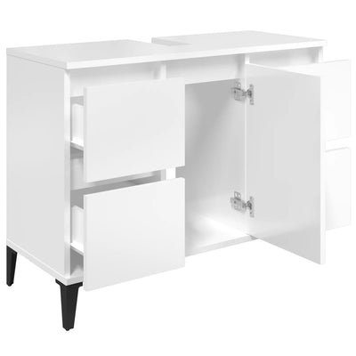 Sink Cabinet High Gloss White 80x33x60 cm Engineered Wood