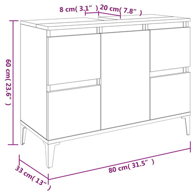 Sink Cabinet Brown Oak 80x33x60 cm Engineered Wood