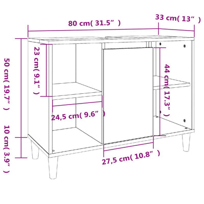 Sink Cabinet High Gloss White 80x33x60 cm Engineered Wood