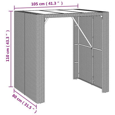 Bar Table with Glass Top Grey 105x80x110 cm Poly Rattan