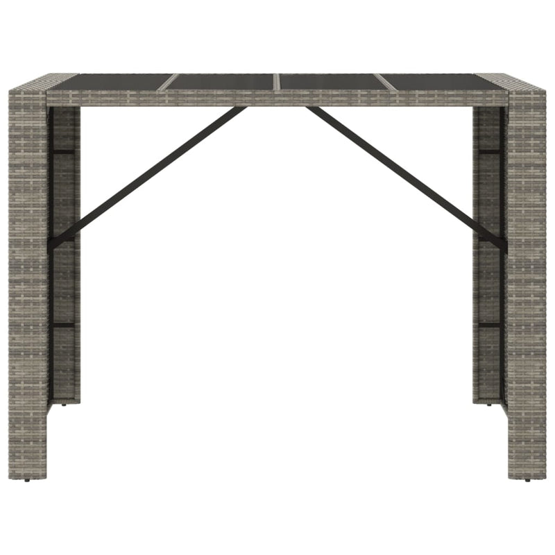 Bar Table with Glass Top Grey 145x80x110 cm Poly Rattan