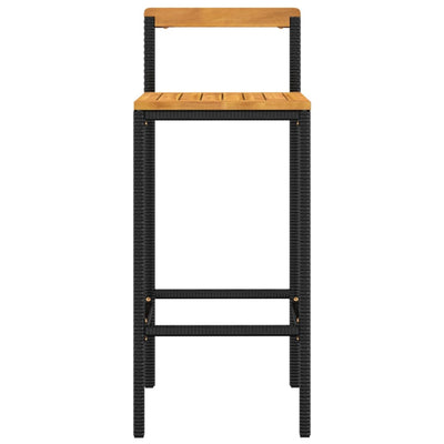 Bar Stools 2 pcs Black Poly Rattan and Solid Wood Acacia