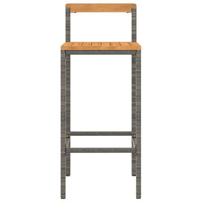 Bar Stools 2 pcs Grey Poly Rattan and Solid Wood Acacia