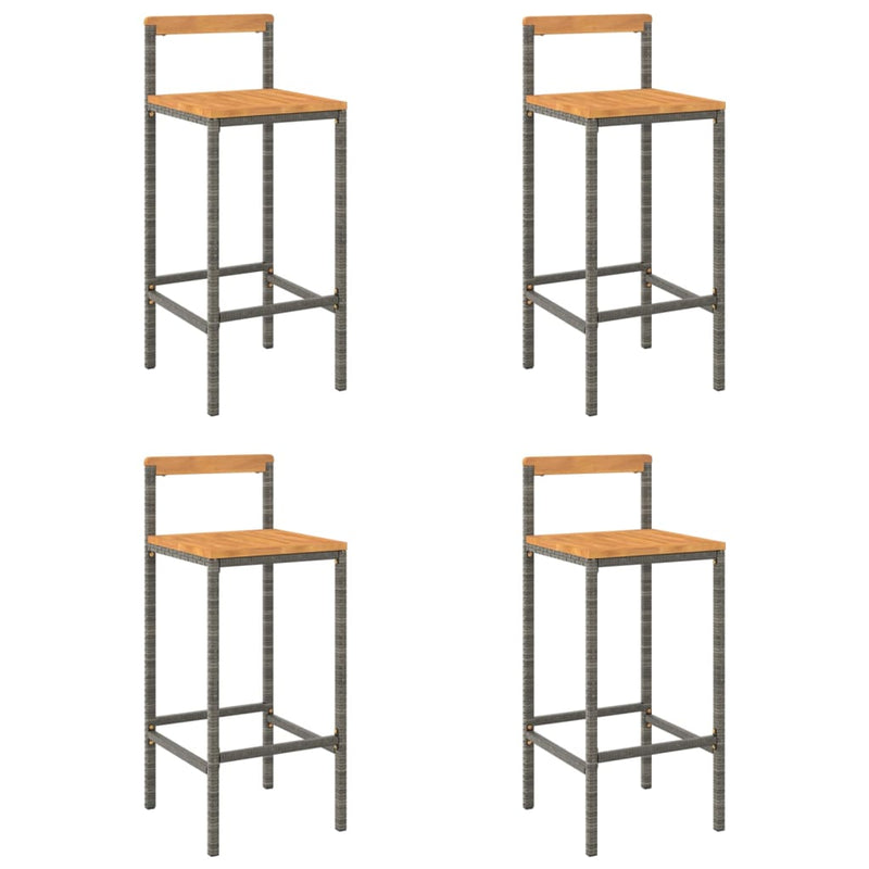 Bar Stools 4 pcs Grey Poly Rattan and Solid Wood Acacia