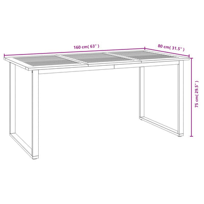 Garden Table with U-shaped Legs 160x80x75 cm Solid Wood Acacia