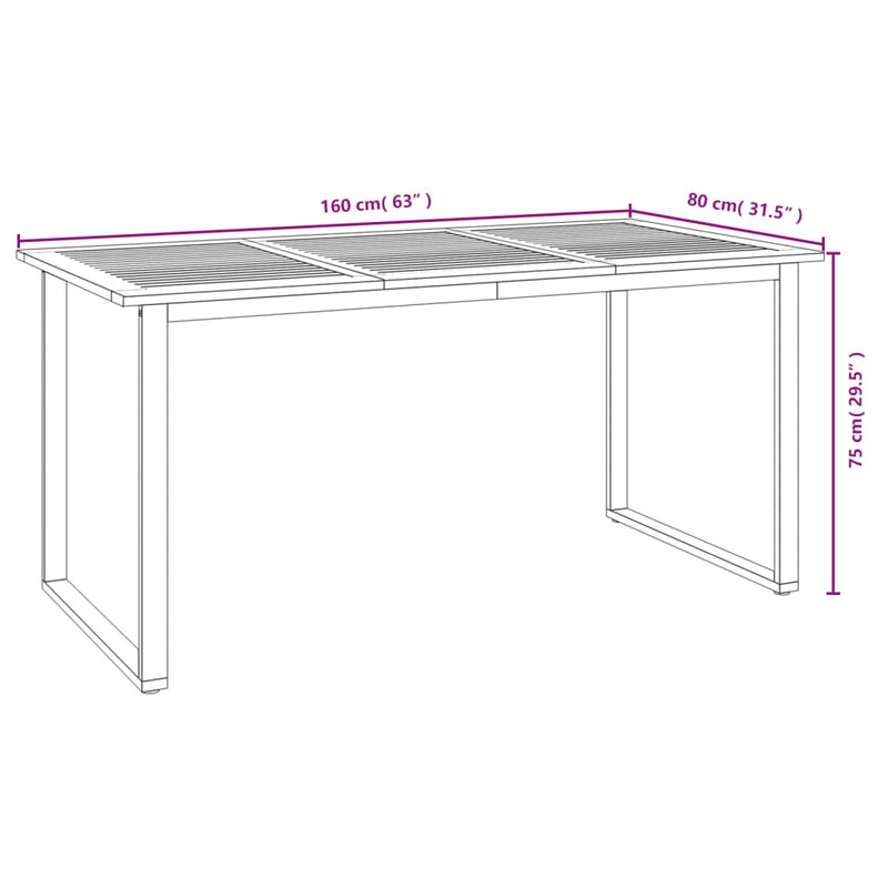 Garden Table with U-shaped Legs 160x80x75 cm Solid Wood Acacia