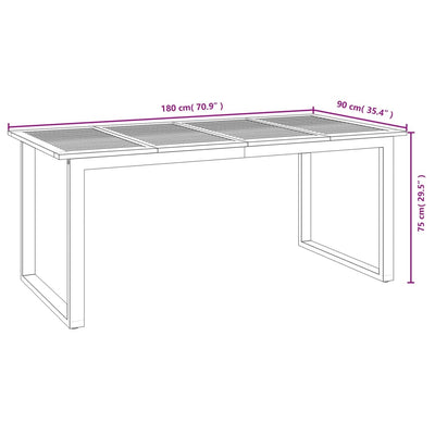 Garden Table with U-shaped Legs 180x90x75 cm Solid Wood Acacia