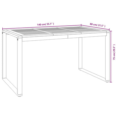 Garden Table with U-shaped Legs 140x80x75 cm Solid Wood Acacia