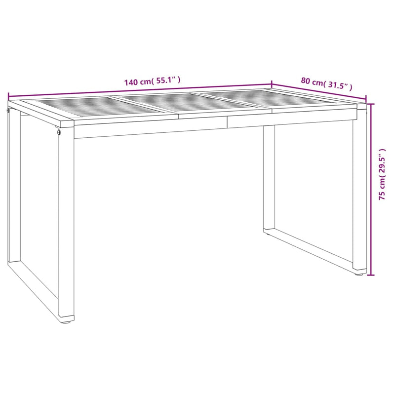 Garden Table with U-shaped Legs 140x80x75 cm Solid Wood Acacia