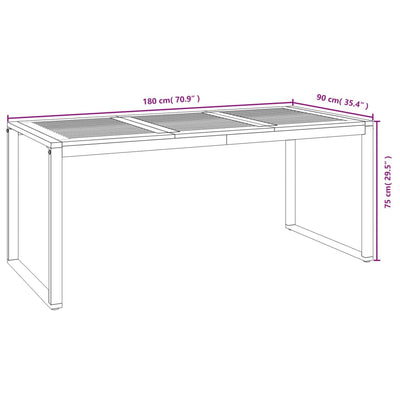 Garden Table with U-shaped Legs 180x90x75 cm Solid Wood Acacia