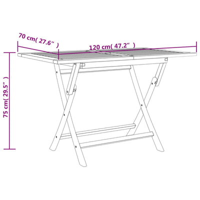 Folding Garden Table Grey 120x70x75 cm Solid Wood Teak