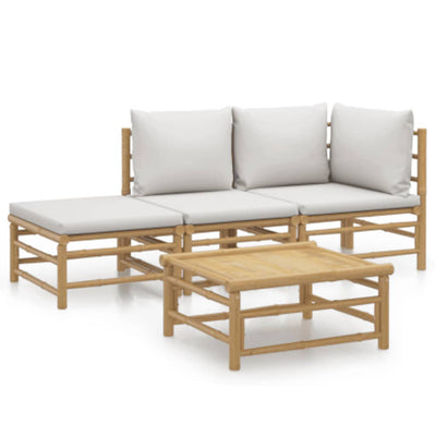 4 Piece Garden Lounge Set with Light Grey Cushions Bamboo