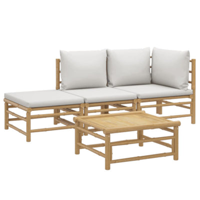 4 Piece Garden Lounge Set with Light Grey Cushions Bamboo