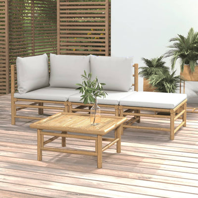 4 Piece Garden Lounge Set with Light Grey Cushions Bamboo