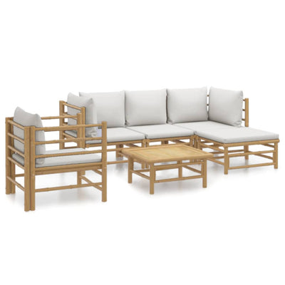 6 Piece Garden Lounge Set with Light Grey Cushions Bamboo