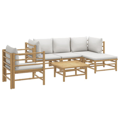 6 Piece Garden Lounge Set with Light Grey Cushions Bamboo