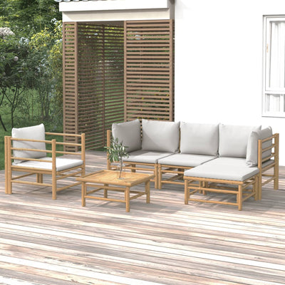 6 Piece Garden Lounge Set with Light Grey Cushions Bamboo