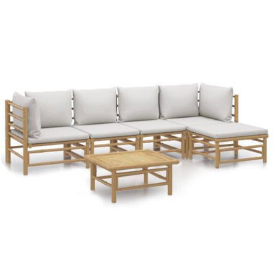 6 Piece Garden Lounge Set with Light Grey Cushions Bamboo