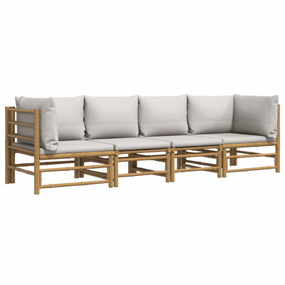 4 Piece Garden Lounge Set with Light Grey Cushions Bamboo