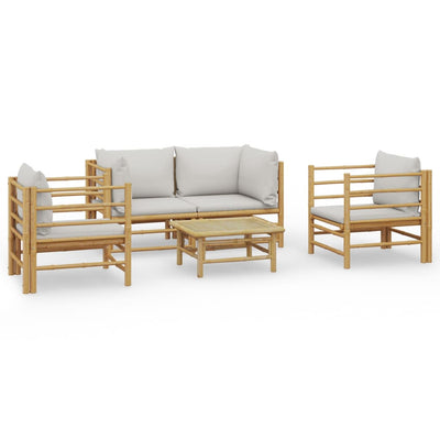 5 Piece Garden Lounge Set with Light Grey Cushions Bamboo