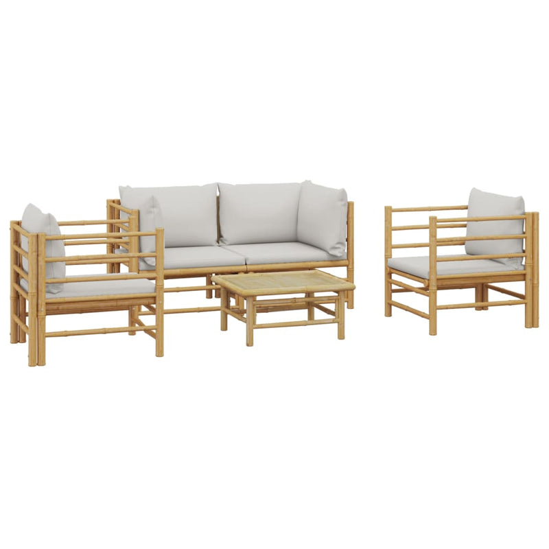 5 Piece Garden Lounge Set with Light Grey Cushions Bamboo