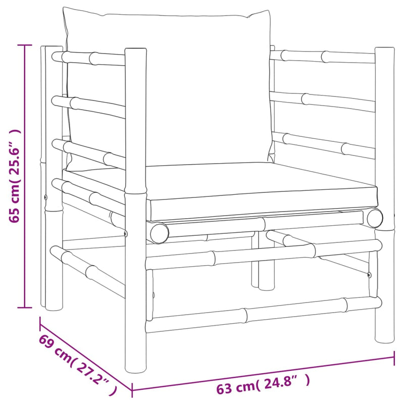 5 Piece Garden Lounge Set with Light Grey Cushions Bamboo