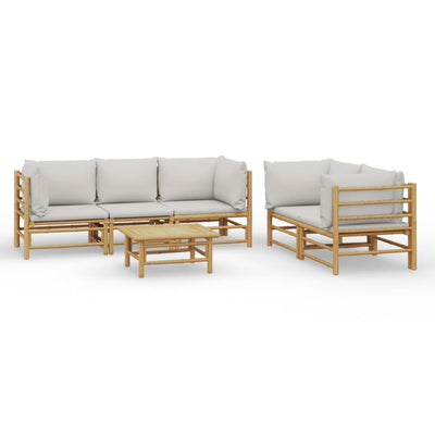 6 Piece Garden Lounge Set with Light Grey Cushions Bamboo