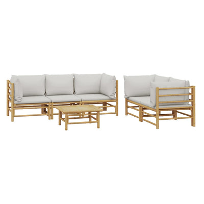 6 Piece Garden Lounge Set with Light Grey Cushions Bamboo