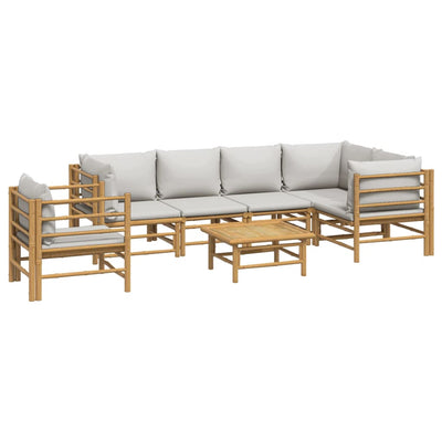 7 Piece Garden Lounge Set with Light Grey Cushions Bamboo