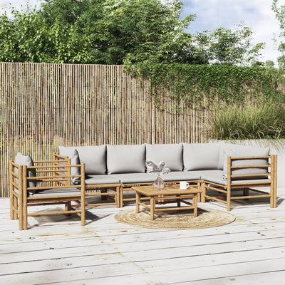 7 Piece Garden Lounge Set with Light Grey Cushions Bamboo