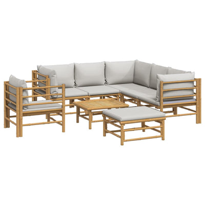 8 Piece Garden Lounge Set with Light Grey Cushions Bamboo