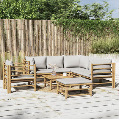 8 Piece Garden Lounge Set with Light Grey Cushions Bamboo