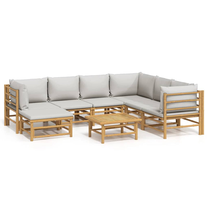 8 Piece Garden Lounge Set with Light Grey Cushions Bamboo