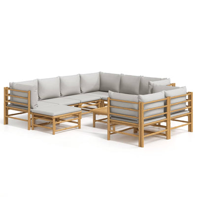 10 Piece Garden Lounge Set with Light Grey Cushions Bamboo