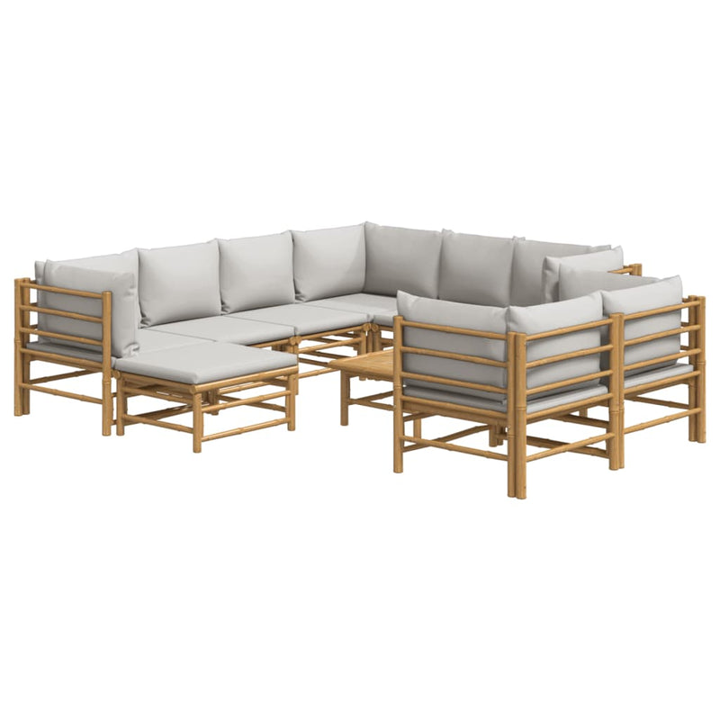 10 Piece Garden Lounge Set with Light Grey Cushions Bamboo