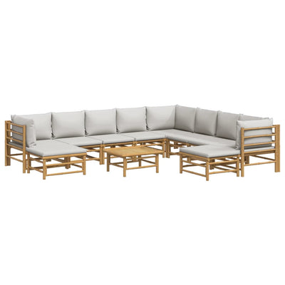 11 Piece Garden Lounge Set with Light Grey Cushions Bamboo