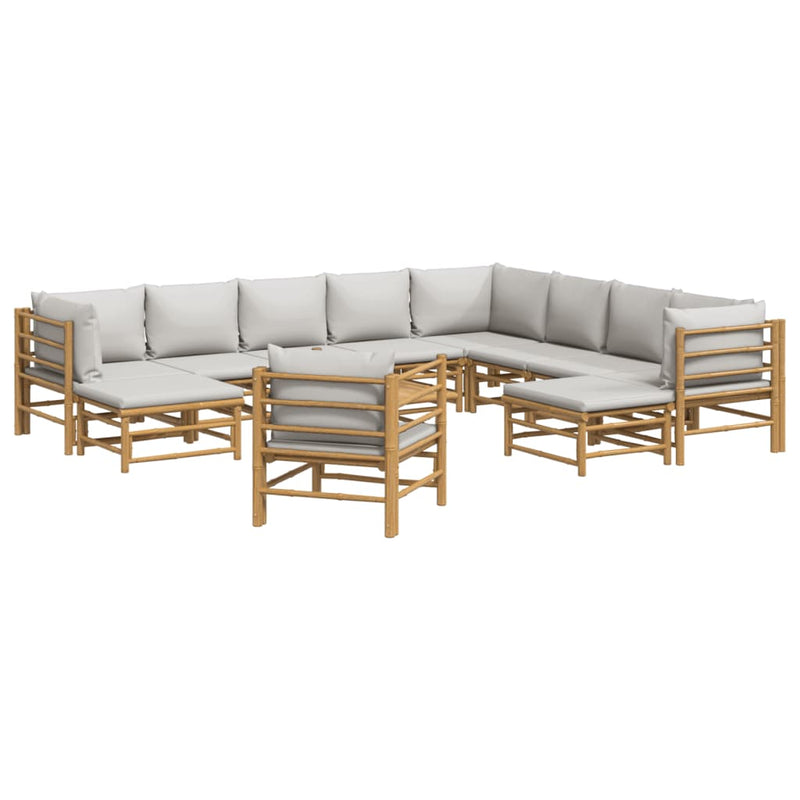 12 Piece Garden Lounge Set with Light Grey Cushions Bamboo