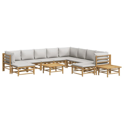 12 Piece Garden Lounge Set with Light Grey Cushions Bamboo