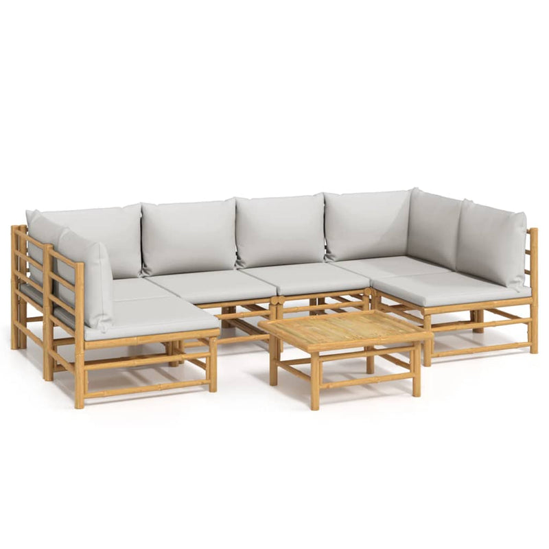 7 Piece Garden Lounge Set with Light Grey Cushions Bamboo