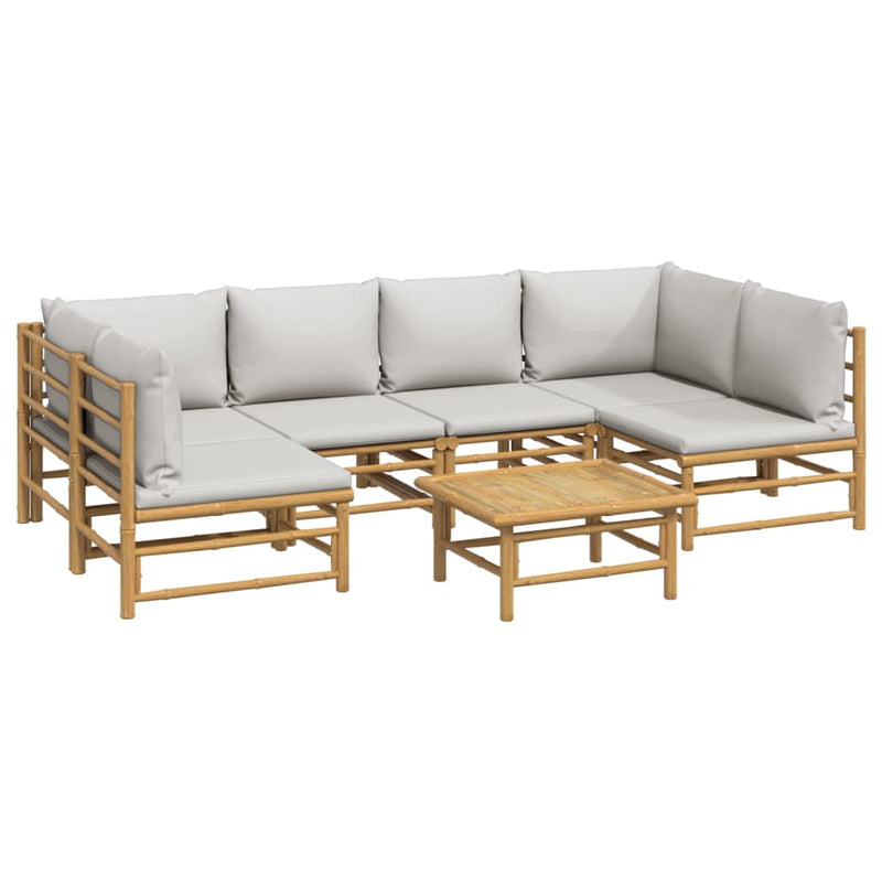 7 Piece Garden Lounge Set with Light Grey Cushions Bamboo