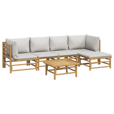 6 Piece Garden Lounge Set with Light Grey Cushions Bamboo