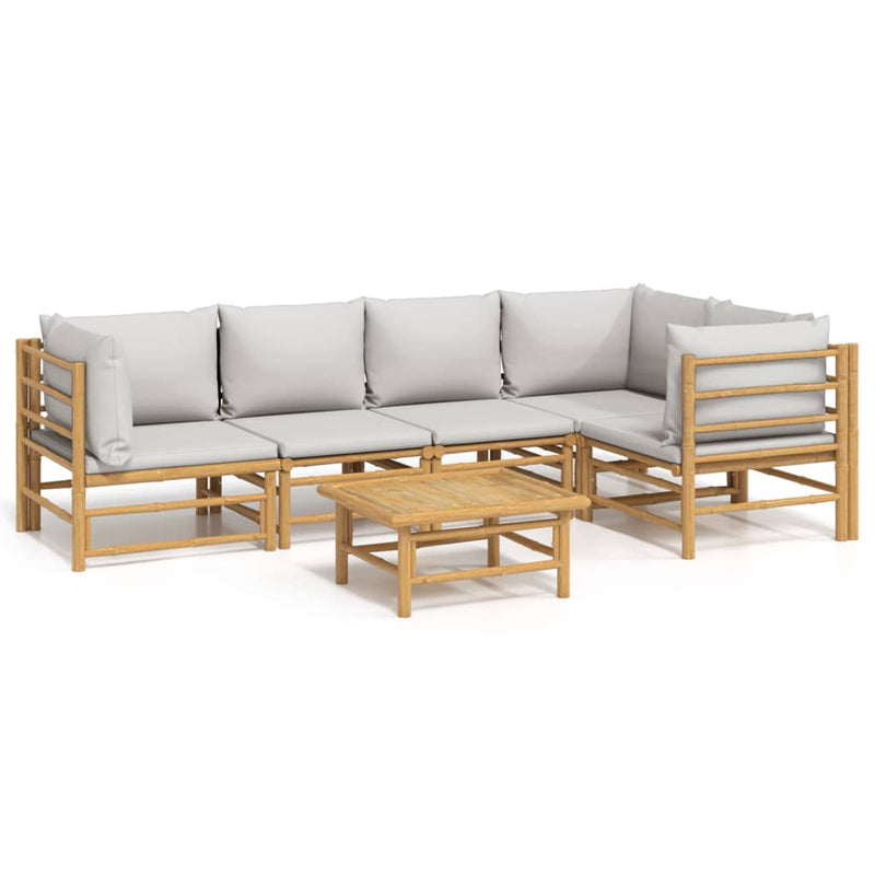 6 Piece Garden Lounge Set with Light Grey Cushions Bamboo