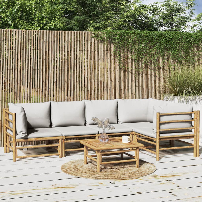 6 Piece Garden Lounge Set with Light Grey Cushions Bamboo