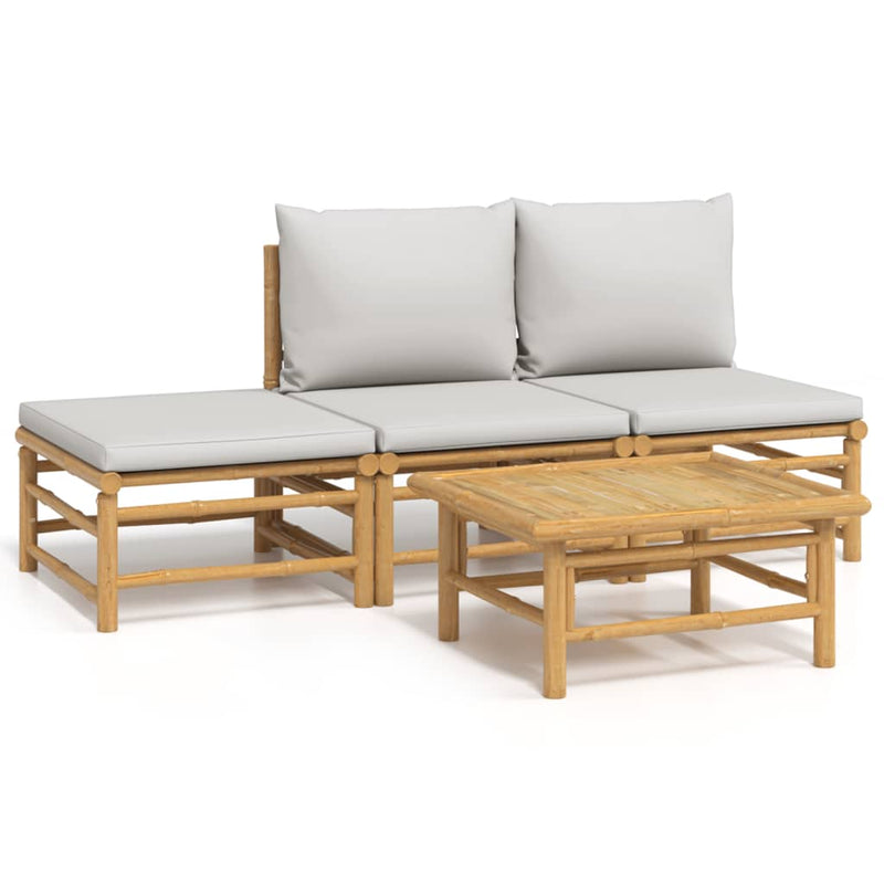 4 Piece Garden Lounge Set with Light Grey Cushions Bamboo