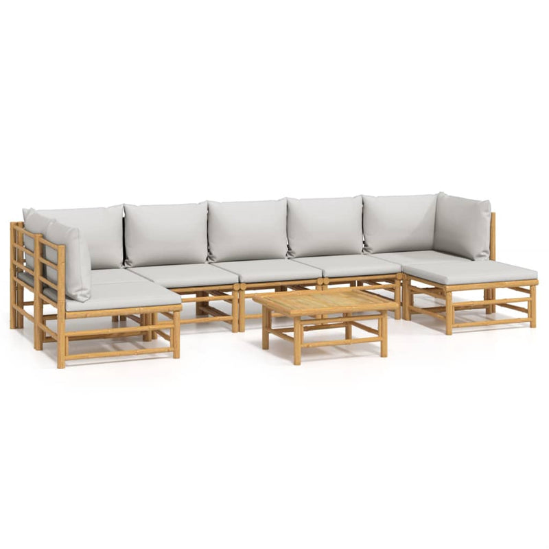 8 Piece Garden Lounge Set with Light Grey Cushions Bamboo