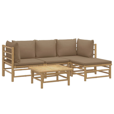 5 Piece Garden Lounge Set with Taupe Cushions  Bamboo