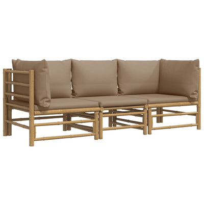 3 Piece Garden Lounge Set with Taupe Cushions  Bamboo