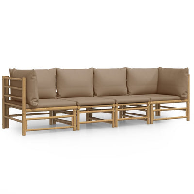 4 Piece Garden Lounge Set with Taupe Cushions  Bamboo